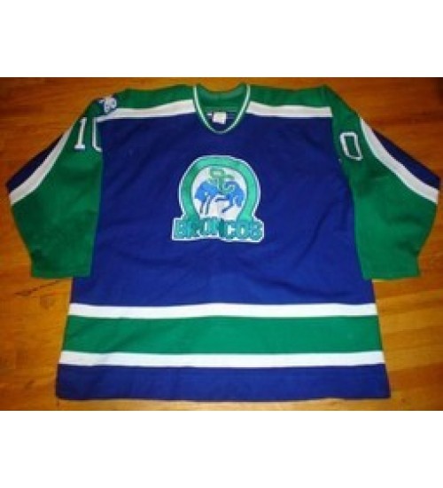 Custom WHL Swift Current Broncos 93 94 Shane Belte Road Hockey Jersey Blue